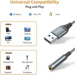 ⁦USB to 3.5mm Audio Jack Adapter, External Sound Card Converter Compatible with Headset, PC, Laptop, Mac, Desktops, Linux, PS4 and More Devices (Grey)⁩ - الصورة ⁦3⁩