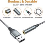 ⁦USB to 3.5mm Audio Jack Adapter, External Sound Card Converter Compatible with Headset, PC, Laptop, Mac, Desktops, Linux, PS4 and More Devices (Grey)⁩ - الصورة ⁦5⁩
