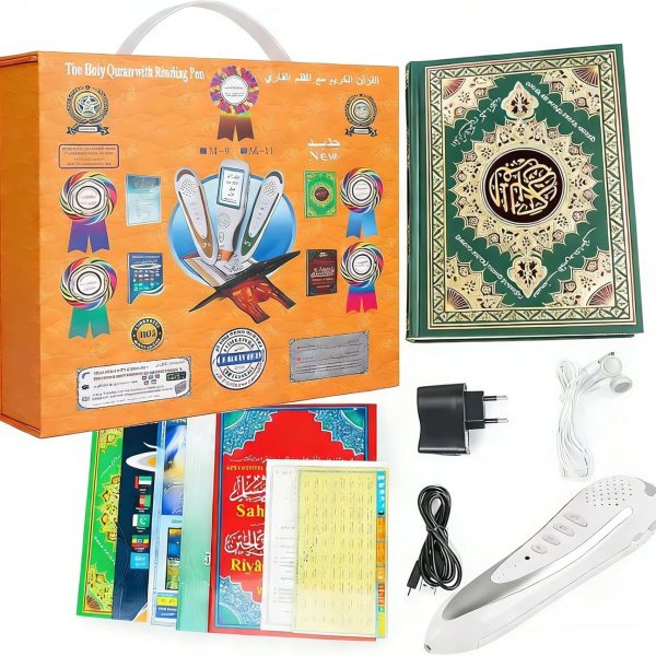 قلم قراءة القرآن الكريم، قلم قارئ إلكتروني سعة 16 جيجابايت، مسجل القرآن الكريم الرقمي كلمة بكلمة، قابل لإعادة الشحن، 25 قارئًا و6 لغات، 6 كتب، هدية رمضان للأطفال والكبار برتقالي